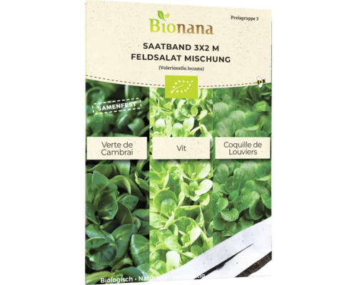 Bio Salatsamen Bionana Feldsalat Verte de Cambrai, Vit, Coquille de Louviers Saatband 3x2 m
