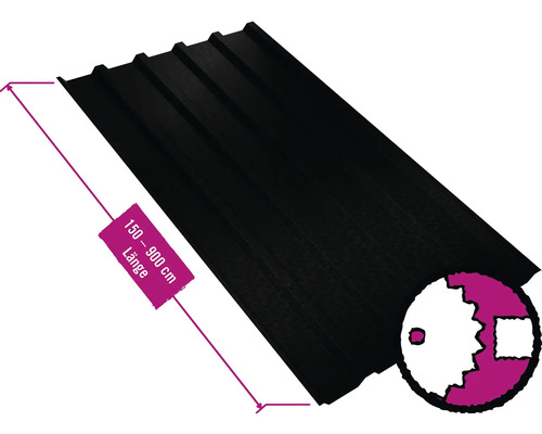 PRECIT Trapezplatte für Dach W35LR Tiefschwarz RAL 9005 Fix-Breite 1070 mm x Stärke 0,5 mm (Meterware ab 150 bis max. 900 cm) PRECIT Trapezplatte für Dach W35LR Tiefschwarz RAL 9005 Fix-Breite 1070 mm x Stärke 0,5 mm (Meterware ab 150 bis max. 900 cm)