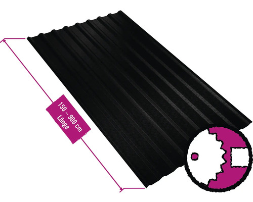 PRECIT Trapezplatte für Dach mit Antikondensationsvlies W20LV Tiefschwarz RAL 9005 80mµ Shimoco Beschichtung Fix-Breite 1135 mm x Stärke 0,5 mm (Meterware ab 150 bis max. 900 cm) PRECIT Trapezplatte für Dach mit Antikondensationsvlies W20LV Tiefschwarz RAL 9005 80mµ Shimoco Beschichtung Fix-Breite 1135 mm x Stärke 0,5 mm (Meterware ab 150 bis max. 900 cm)