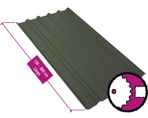 PRECIT Trapezplatte für Dach W35LR Nadelgrün RAL 6020 80mµ Shimoco Beschichtung Fix-Breite 1070 mm x Stärke 0,5 mm (Meterware ab 150 bis max. 900 cm)