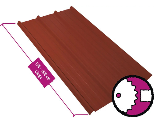 PRECIT Trapezplatte für Dach mit Antikondensationsvlies W45LV Oxidrot RAL 3009 80mµ Shimoco Beschichtung Fix-Breite 1069 mm x Stärke 0,5 mm (Meterware ab 150 bis max. 900 cm) PRECIT Trapezplatte für Dach mit Antikondensationsvlies W45LV Oxidrot RAL 3009 80mµ Shimoco Beschichtung Fix-Breite 1069 mm x Stärke 0,5 mm (Meterware ab 150 bis max. 900 cm)