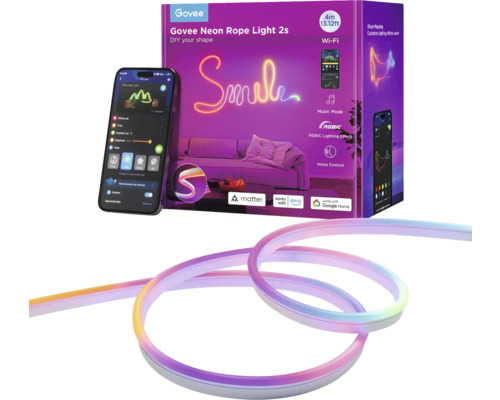 GOVEE Smart LED Strip RGB Neon Rope Light 2S weiß 4m Matter