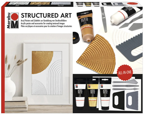 Marabu Structured Art Set mit Acryl Pasten und Zubehör zur Gestaltung von Strukturbildern