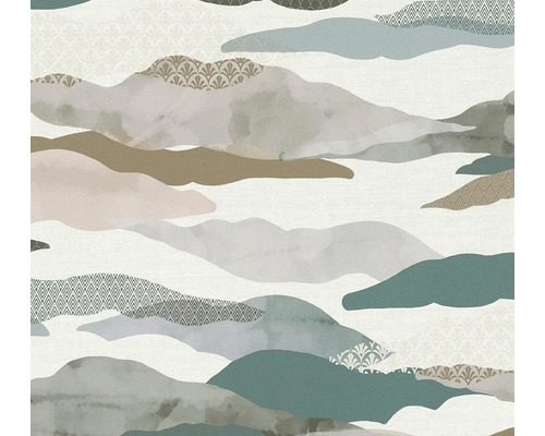 Vliestapete 39699-3 Pint Walls 2 Wolken grafisch weiß petrol Tapete mit Bergmotiv und grafischen Mustern