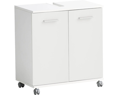 Waschtischunterschrank Palermo BxHxT 59,8 x 63,4 cm x 32,6 cm Frontfarbe weiß Waschbeckenunterschrank mit zwei Türen und Rollen