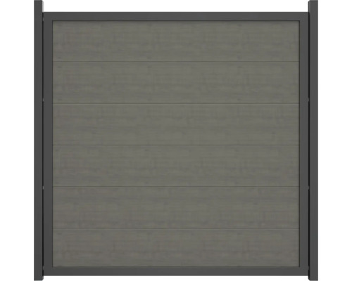 Hauptelement GroJa BasicLine Nova vormontiert 180 x 180 cm Grey Ash Cut Gartenzaun aus horizontalen Elementen im Rahmen