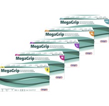 Mehrere Packungen puderfreie MegaGrip Nitril-Einmalhandschuhe in verschiedenen Größen