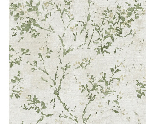 Vliestapete 39650-4 Stories of Life Äste Aquarell creme grün Tapete mit floralem Muster und Pflanzenmotiven