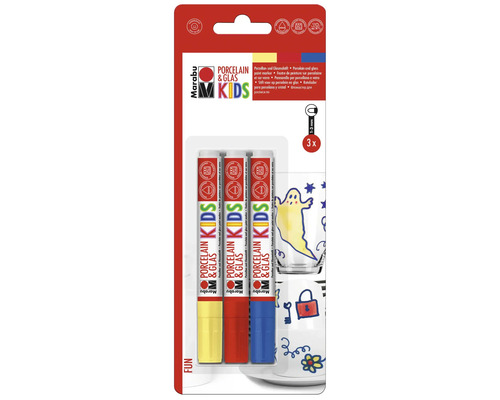Marabu KiDS Porcelain & Glas Marker Fun 3x 1-3 mm Marabu Porzellan und Glasmalstifte für Kinder, 3er-Pack