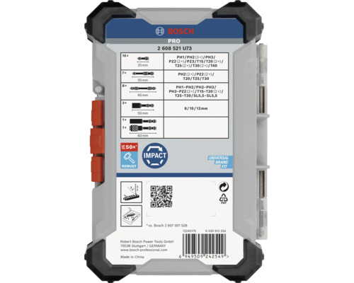 Bosch Pro Bit-Set mit verschiedenen Bit-Größen und -Typen in Aufbewahrungsbox