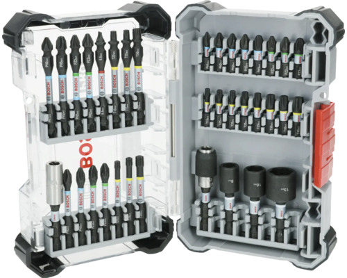 Bosch Schrauberbit Satz mit verschiedenen Bits und Steckschlüsseln in einem Werkzeugkoffer