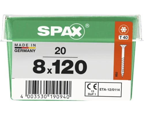 Packung mit 20 SPAX Schrauben, 8 x 120 Millimeter
