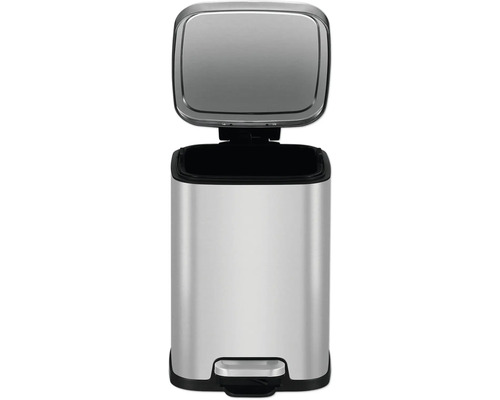 Treteimer aus Edelstahl mit offenem Deckel