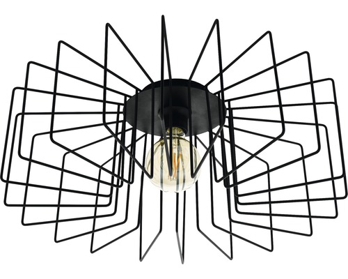 Schwarze Deckenleuchte mit geometrischem Drahtdesign und Glühbirne