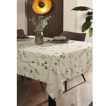 Gedeckter Esstisch mit Tischdecke mit Pflanzenmuster
