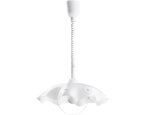 Weiße Pendelleuchte mit Lampenschirm in Blütenform