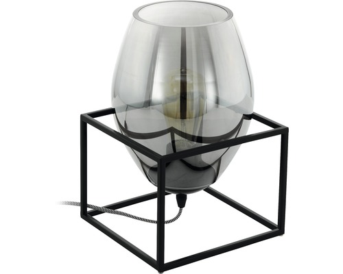 Tischleuchte Metall-Glas 1-flammig HxBxL 305x200x200 mm Olival schwarz/rauchglas mit Kabelschalter
