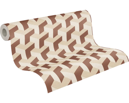 Vliestapete 78150-3 Daniel Hechter 7 3D-Retrografik braun creme Tapetenrolle mit geometrischem Würfelmuster in Braun und Beige