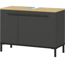 Waschtischunterschrank mit zwei Türen, einer Holzplatte und einem Metalleinsatz