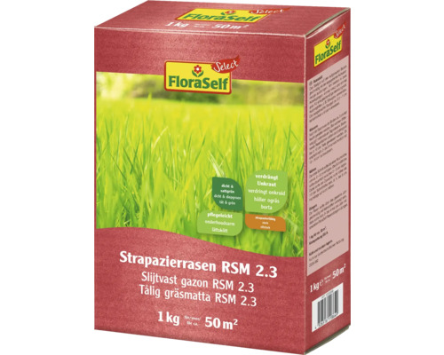 FloraSelf Strapazierrasen RSM 2.3 Verpackung, 1 kg für circa 50 Quadratmeter