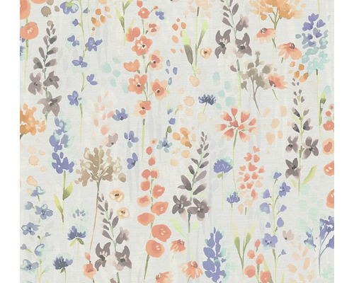 Vliestapete 39606-3 Aquarell Dreams Wildblumen blau orange Blümchenmuster Tapete mit floralem Design