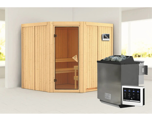 Ecksauna mit Saunaofen und Steuerung