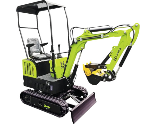 Minibagger mit Fahrerkabine, Raupenfahrwerk und Schaufel