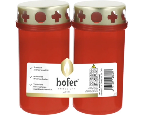 Zwei rote Grabkerzen mit silberfarbenem Deckel