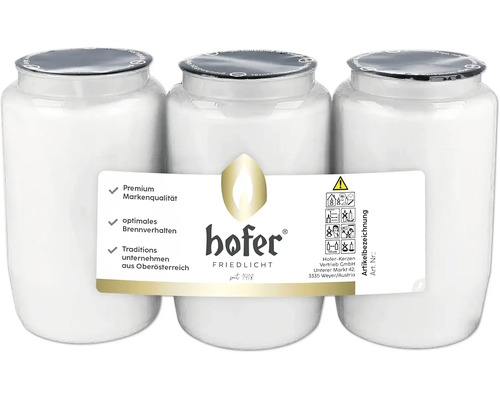 Drei Grablichter der Marke Hofer Friedlicht