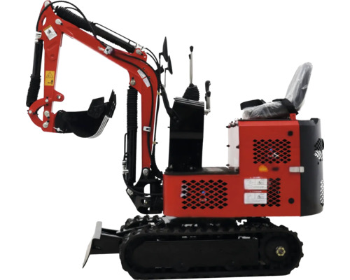 Minibagger PowerPac MB800-D (Diesel), inkl. Rechen, Schaufel, Grabenschaufel und Schnellwechsler, fertig montiert und betriebsbereit, Grabkraft 5,5 kN Grabtiefe 1,28 m Minibagger mit Schaufel und Kettenlaufwerk