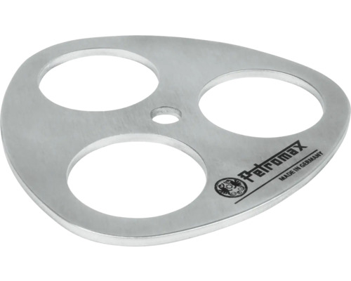 Petromax Transportgestell aus Aluminium mit drei Aussparungen und einer zentralen Bohrung