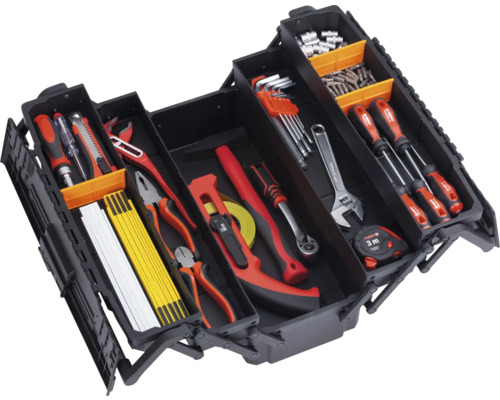 Geöffneter Werkzeugkoffer mit verschiedenen Werkzeugen