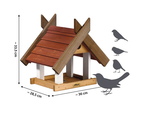Vogelhaus mit Dach und Abmessungen
