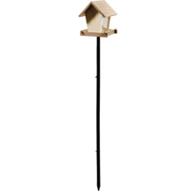 Vogelhaus aus Holz mit schwarzem Standfuß für den Garten