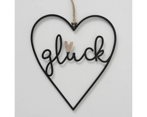 Dekoratives Herz mit Schriftzug Glück und Holzherz