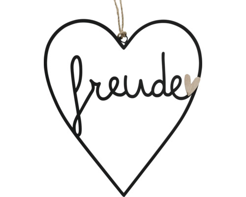 Dekoratives Herz aus Metall mit der Aufschrift Freude und einer Kordel zum Aufhängen