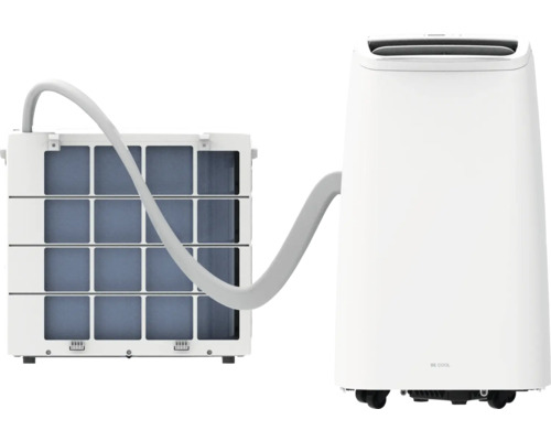 Mobiles Klimagerät mit Abluftschlauch und Fensterabdichtung