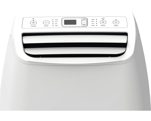 Mobiles Klimagerät mit verschiedenen Funktionen wie Kühlen, Ventilieren, Trocknen und Heizen.