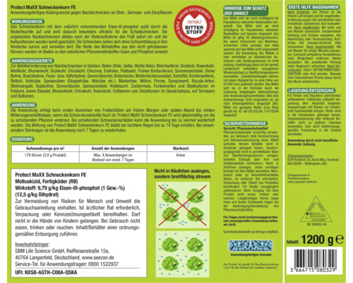Protect MaXX Schneckenkorn FE Produktverpackung mit Anwendungs- und Sicherheitshinweisen