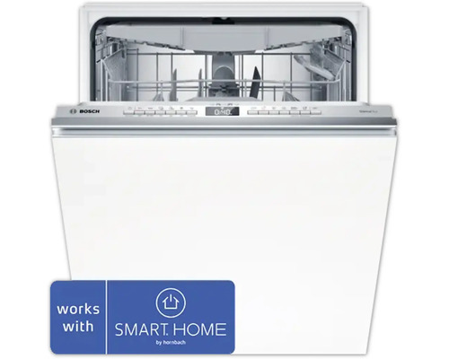 Bosch Vollintegrierter Geschirrspüler 60 cm für 14 Maßgedecke 9 l 42 dB (A) SBH4ECX28E Geöffneter Geschirrspüler der Marke Bosch mit Innenraum und Bedienfeld