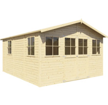 Holzgartenhaus mit Fenstern und Doppeltür