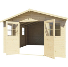 Offener Holz Geräteschuppen mit Fenstern