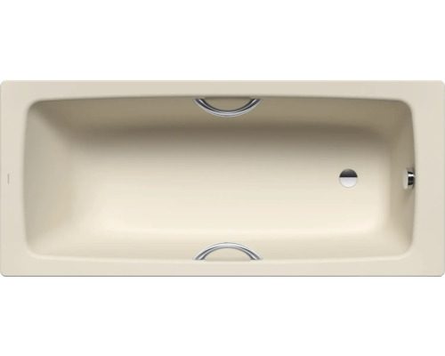 Aufnahme von oben einer Badewanne mit Griffen und Abfluss