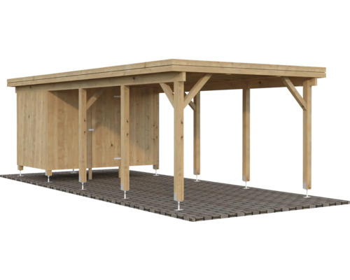Einzelcarport Palmako Karl 23,1 m² inkl. Geräteraum 315 x 732 cm tauchgrundiert braun
