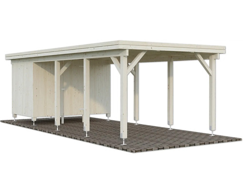 Holzcarport mit Geräteschuppen