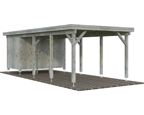 Einzelcarport Palmako Karl 23,1 m² inkl. Geräteraum 315 x 732 cm tauchgrundiert grau