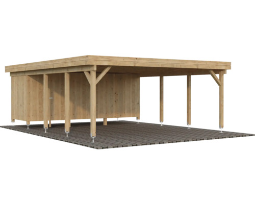 Doppelcarport Palmako Karl 40,6 m² inkl. Geräteraum 555 x 732 cm tauchgrundiert braun