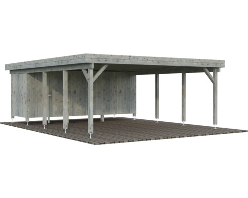 Doppelcarport Palmako Karl 40,6 m² inkl. Geräteraum 555 x 732 cm tauchgrundiert grau