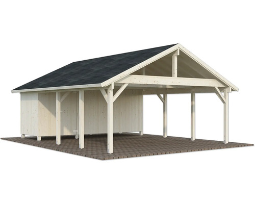 Holzcarport mit Geräteschuppen