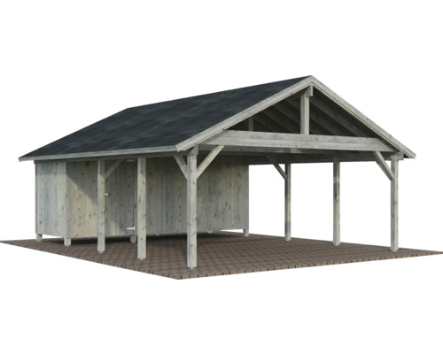 Doppelcarport Palmako Robert 40,6 m² inkl. Geräteraum 555 x 363 cm tauchgrundiert grau
